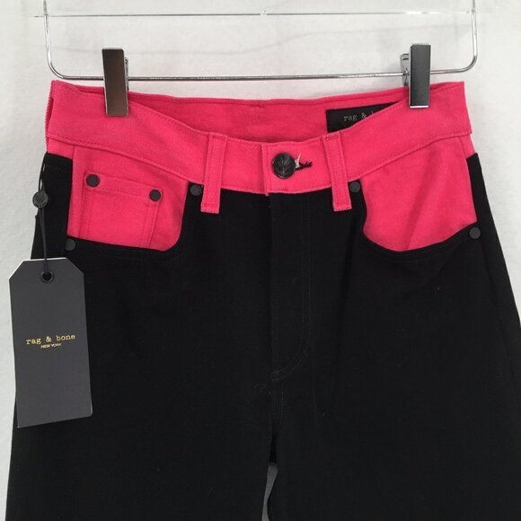 Rag & Bone Ash pink black colorblock denim ankle jeans women new 24 - Picture 3 of 5